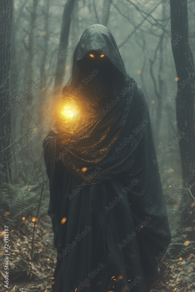 Winter Wanderer A Dark and Mysterious Figure in a Forest Generative AI Winter Wanderer A Dark and Mysterious Figure in a Forest Generative AI