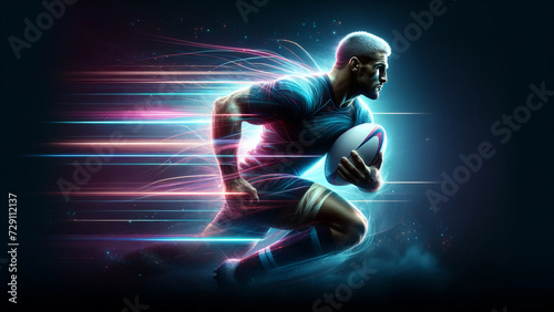 Dynamic Rugby Athlete Neon Light Speed Effect © ANDREY PROFOTO