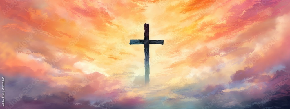 Divine Christian Cross Against a Pastel Impressionist Sky - Generative AI Divine Christian Cross Against a Pastel Impressionist Sky - Generative AI