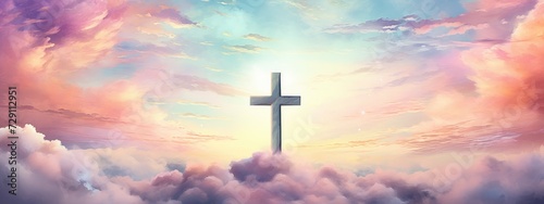Divine Christian Cross Against a Pastel Impressionist Sky - Generative AI