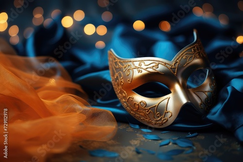 Exquisite Venetian Masquerade Mask with Golden Ornamentation - Generative AI