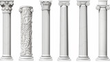 ancient marble columns set collection of isolated architectural elements on a white background