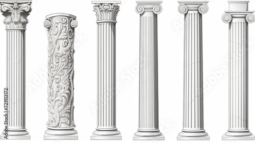 ancient marble columns set collection of isolated architectural elements on a white background photo
