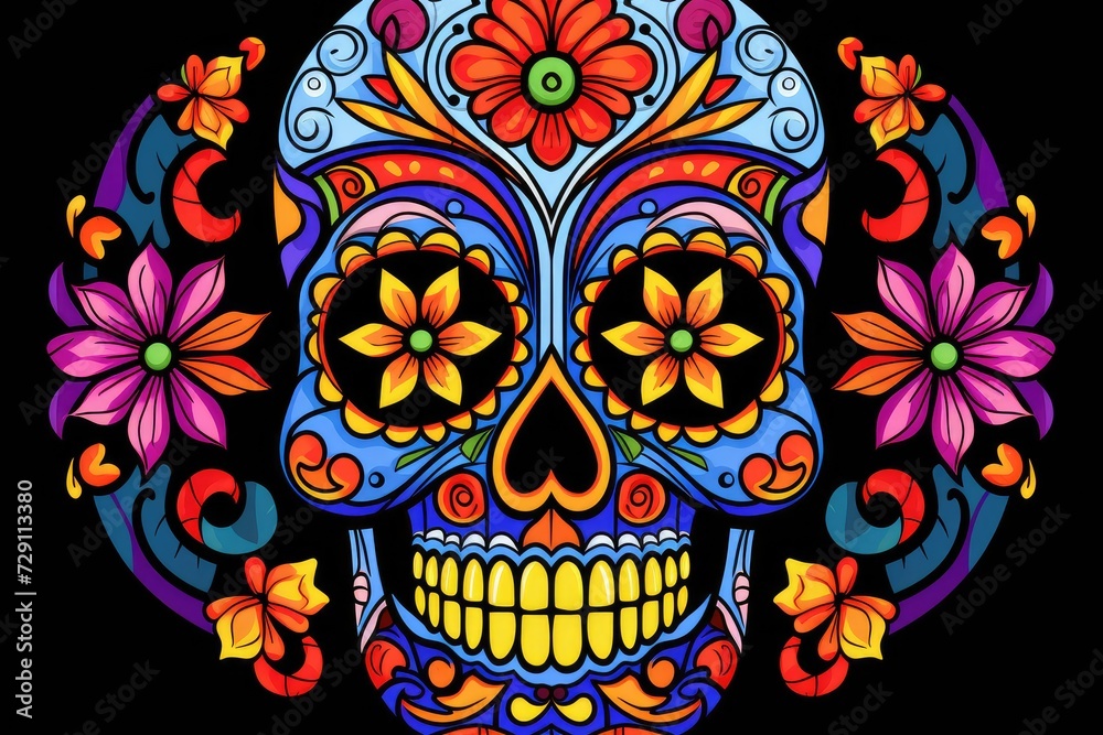 Vivid Spirit: A Colorful Celebration with Day of the Dead Sugar Skull - Generative AI Vivid Spirit: A Colorful Celebration with Day of the Dead Sugar Skull - Generative AI