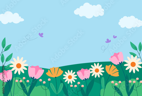Natural spring landscape background vector illustration