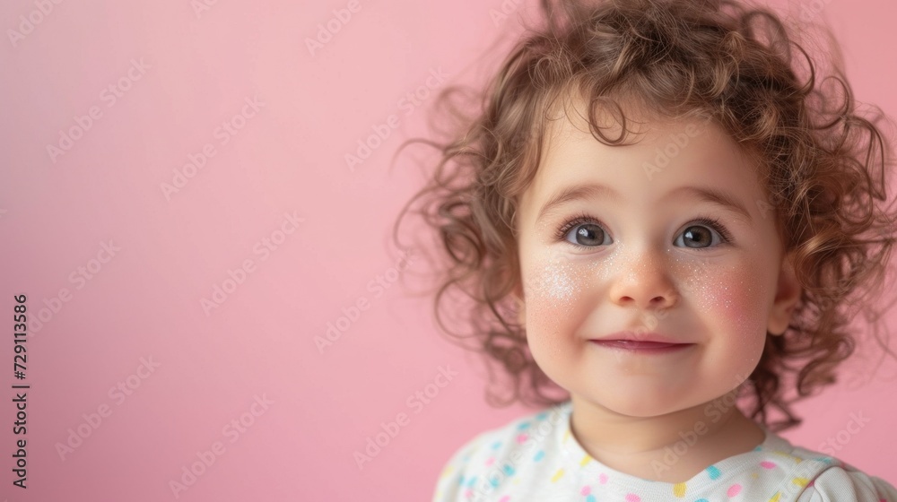 Happy toddler grinning against a pastel backdrop. Happy toddler grinning against a pastel backdrop.