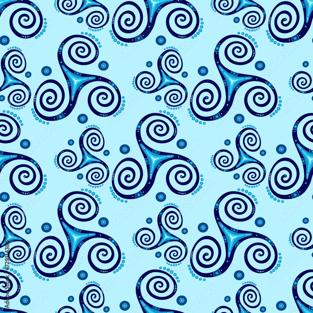 Tribal triple spiral celtic triskele geometric sign repeating ornament. Three legs Tribal triple spiral celtic triskele geometric sign repeating ornament. Three legs