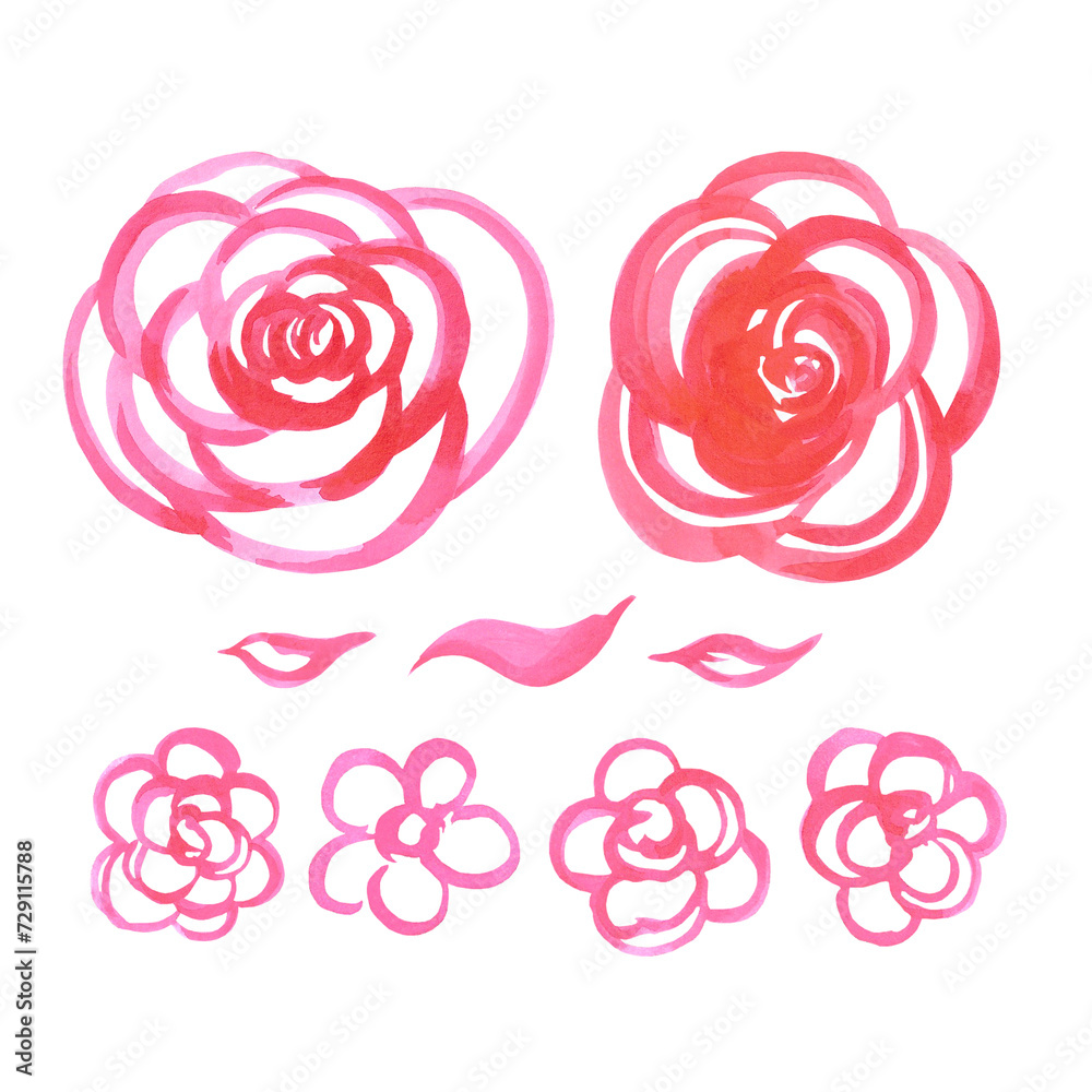 Hand drawn watercolor abstract poppy flowers bouquet isolated on white background. Can be used for scrapbook, label and other printed products. Hand drawn watercolor abstract poppy flowers bouquet isolated on white background. Can be used for scrapbook, label and other printed products.