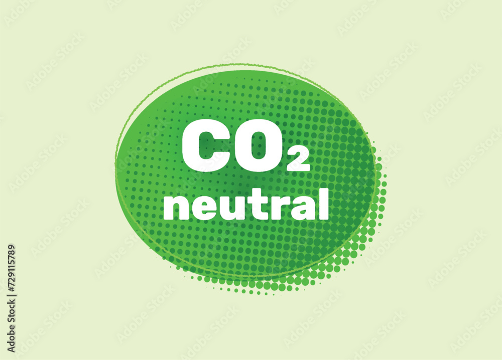 Carbon neutral sticker with halftone shadow. Circle dot pattern. CO2 emissions free. Logo on green background. Vector illustration Carbon neutral sticker with halftone shadow. Circle dot pattern. CO2 emissions free. Logo on green background. Vector illustration