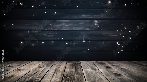 Spooky empty dark scene with wooden old floor background for halloween or mystery concepts photo