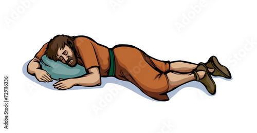 Vector drawing. Ancient sleeping man
