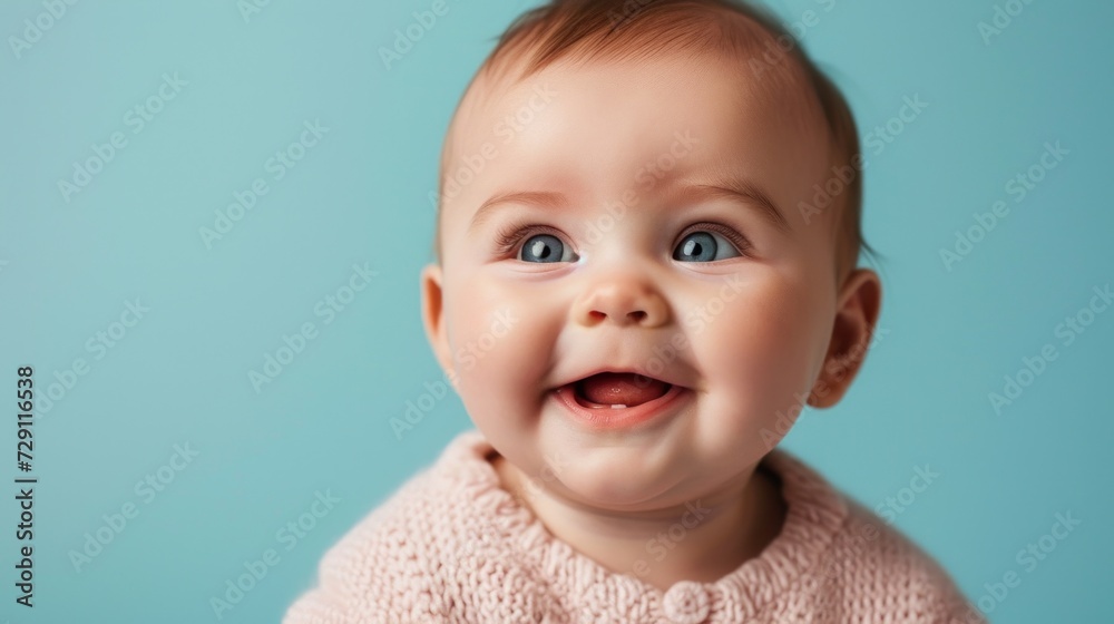 With a beaming smile, the joyful toddler poses against a light studio background. With a beaming smile, the joyful toddler poses against a light studio background.