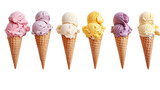 Ice cream cone collection in 3d png transparent with no background.