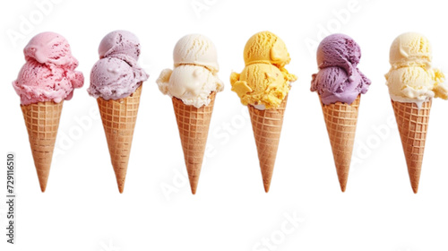 Ice cream cone collection in 3d png transparent with no background.