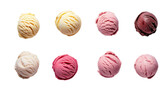 Scoop of ice cream collection in 3d png transparent with no background.