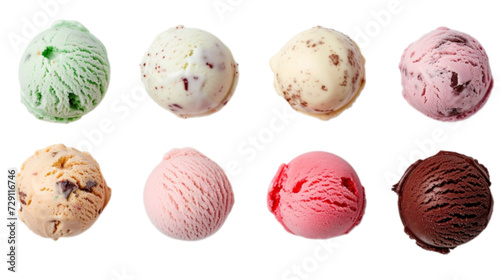Colorful Ice cream scoop on summer set in 3d png transparent no background.
