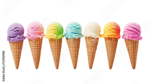 Colorful ice cream cone set mockup in 3d without backoground png for decoration.
