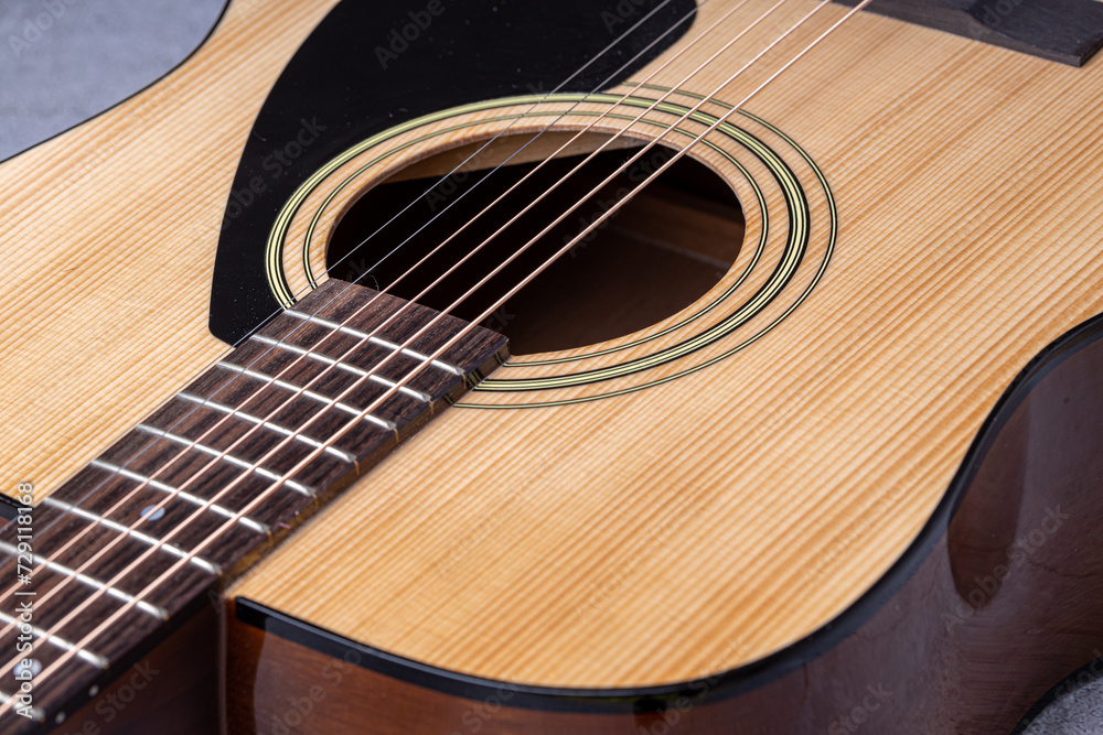 Classical guitar close up. Acoustic guitar on wood background.Music instrument concept Classical guitar close up. Acoustic guitar on wood background.Music instrument concept