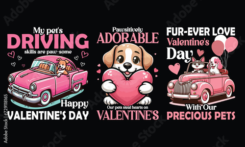 Valentine's pet t shirt design bundle, pet vector illustration, print ready tee shirt design