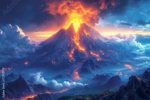 Volcano Eruption in Paradise A Stunning View of the Lava Mountain Generative AI
