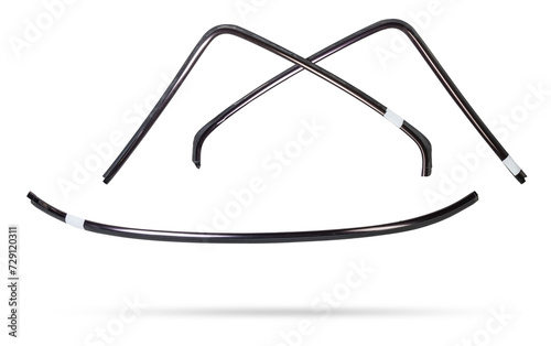 Silver plastic moldings for chrome glass in car windows - tuning element for sale in a car service on a white isolated background in a photo studio.