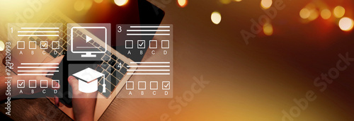  E-learning, education, online exam concept.Choose correct answer. Education internet online digital technology concept