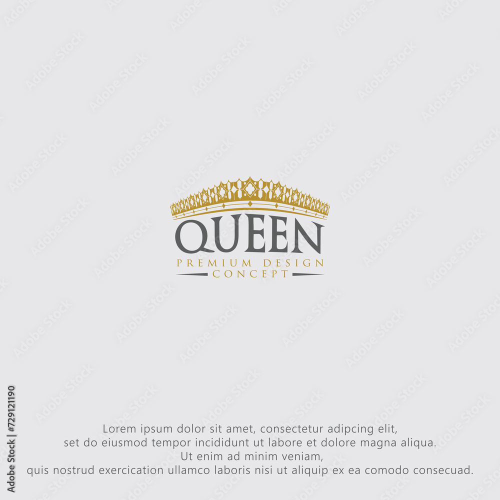 queen gold crown logo design.
flat vector.