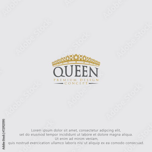 queen gold crown logo design.
flat vector.