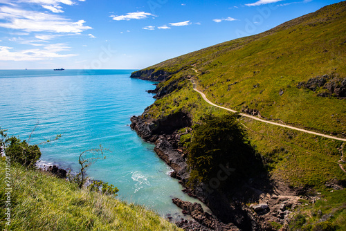 beautiful idyllic coastline alongside the godley head walkaway in christchurch, canterbury, new zealand