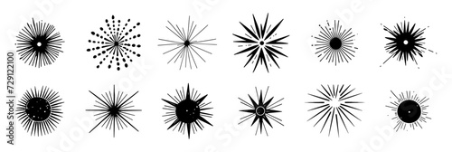 Stars shape vector illustration. Shiny effect on starry sky for christmas or birthday in style of hand drawn black doodle on white background. Celestial night silhouette textured grunge sketch