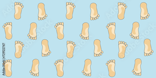 Seamless pattern with Baby Feet on blue background. Children footprints ornament. Boy footprints. Vector illustration can used wallpaper bed linen fabric print. EPS 10 Editable stroke