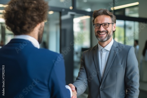 a man shaking hands with another man in a suit