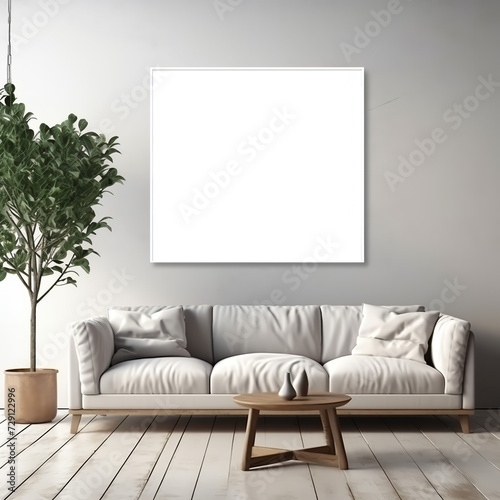 Frame mockup  ISO A paper size. Living room wall poster mockup. Interior mockup with house background. Modern interior design. 3D render