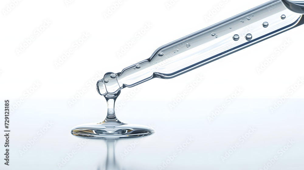 Clear essential oil dripping from dropper isolated on white background. Clear essential oil dripping from dropper isolated on white background.