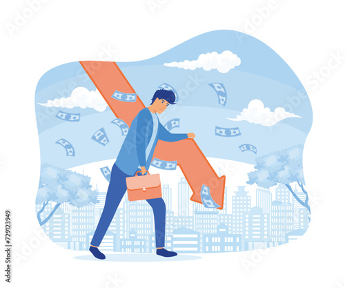 Economic recession Businessman losing money in financial crisis and falling economy. flat vector modern illustration 