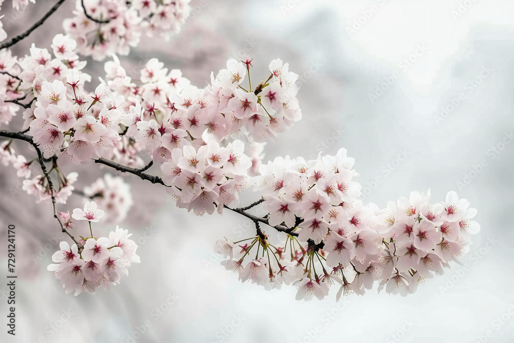 Scenic view of cherry blossoms in full bloom, creating a beautiful and tranquil springtime landscape with soft pink flowers Scenic view of cherry blossoms in full bloom, creating a beautiful and tranquil springtime landscape with soft pink flowers