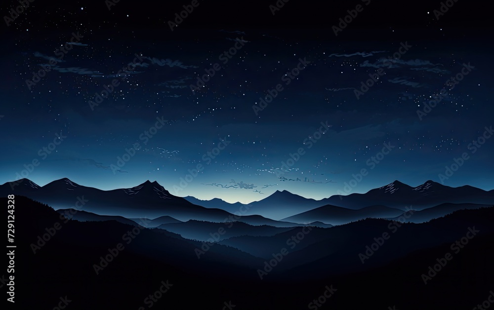 Celestial Mountain Silhouettes at Night