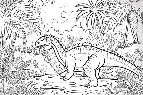 Iguanodon Dinosaur Black White Linear Doodles Line Art Coloring Page  Kids Coloring Book