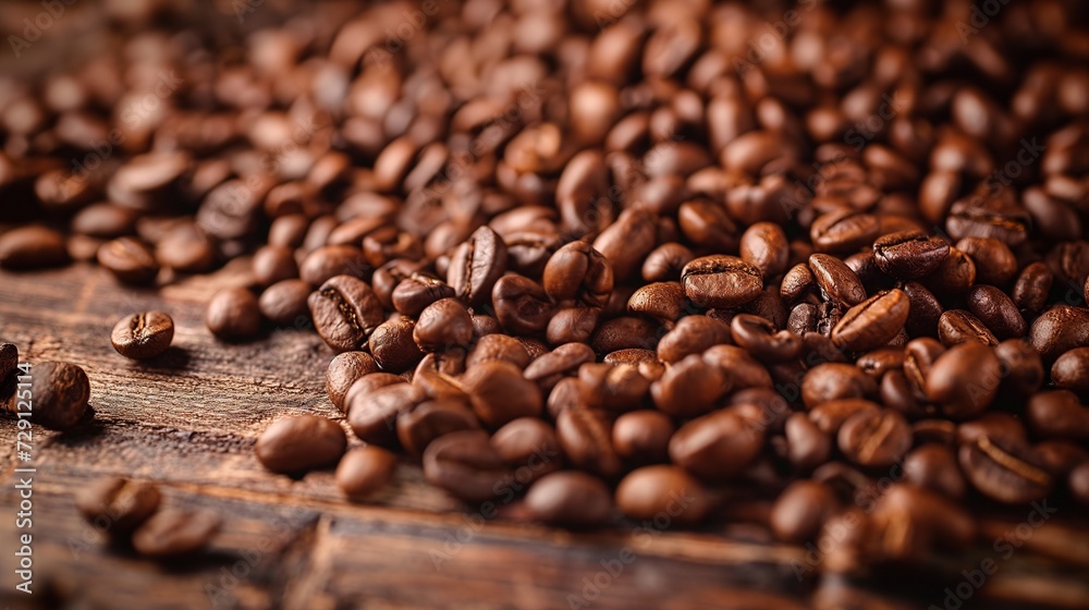 Coffee riot of coffee beans, coffee powder on dark wooden desk Coffee riot of coffee beans, coffee powder on dark wooden desk