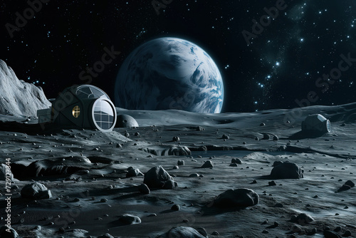 Leinwand Poster A human colony on the Moon. Created with Generative AI technology