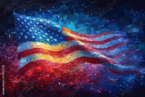 Painted American Flag in Blue, Yellow, and Red Generative AI