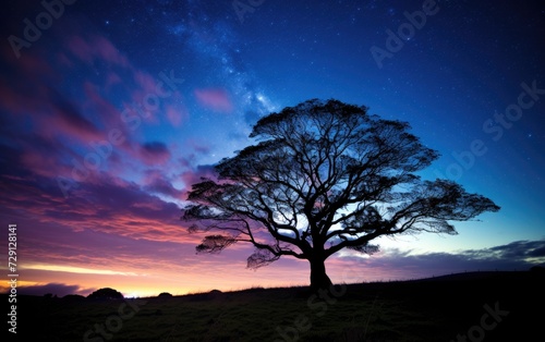 Lone Tree Silhouette in Night