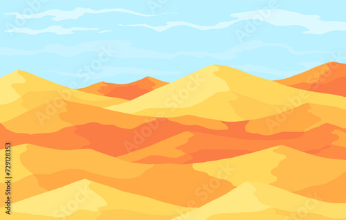 Desert with mountains. Panoramic and outside view on wild nature. Landscape and journey, travel and africa, tourism theme