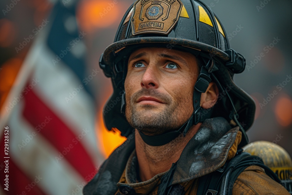 Firefighter in Full Gear, Staring at the Camera Generative AI Firefighter in Full Gear, Staring at the Camera Generative AI