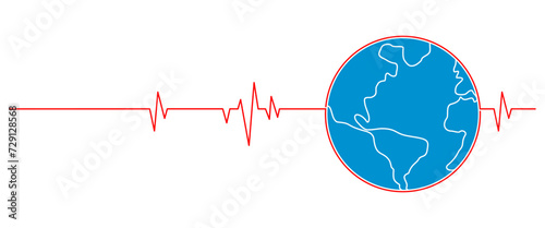 Earth and Heartbeat. Illustration Silhouette Vector eps 10
