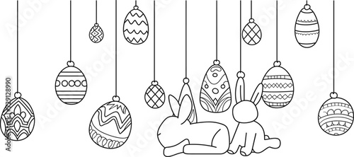 Easter Decoration Vector: Bunny and Egg Line Art for Seasonal Crafts and Artwork