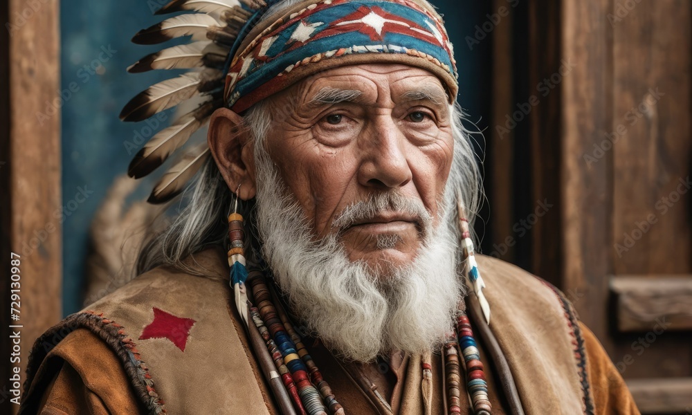Desert Royalty: Native American Old Man in Leather and Suede Grandeur