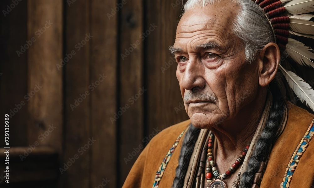 Obraz premium Timeless Textures: Native American Elder in Leather and Suede Legacy
