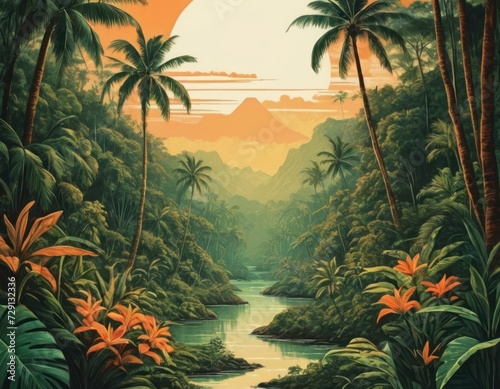 Jungle  in the style of vintage poster design