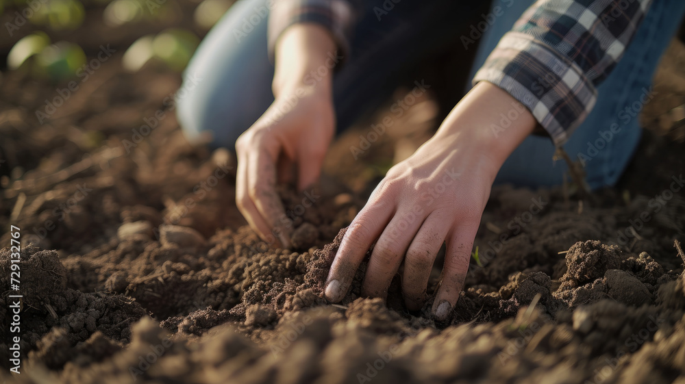 Farmer's hands inspecting the ground Farmer's hands inspecting the ground